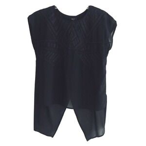 Very J | Women Size S Black Embroidered Top Open Back Sheer Cap Sleeves